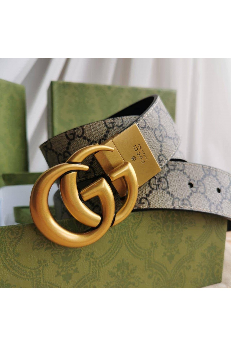 Gucci Двусторонний ремень GG Monogram - Gold (ширина 4 см, длина 80 / 85 см)
