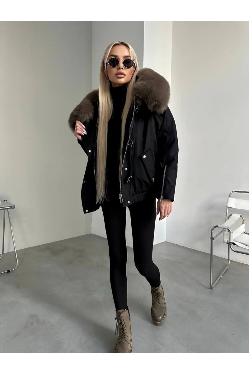 Designer Clothing Женский чёрный пуховик с мехом