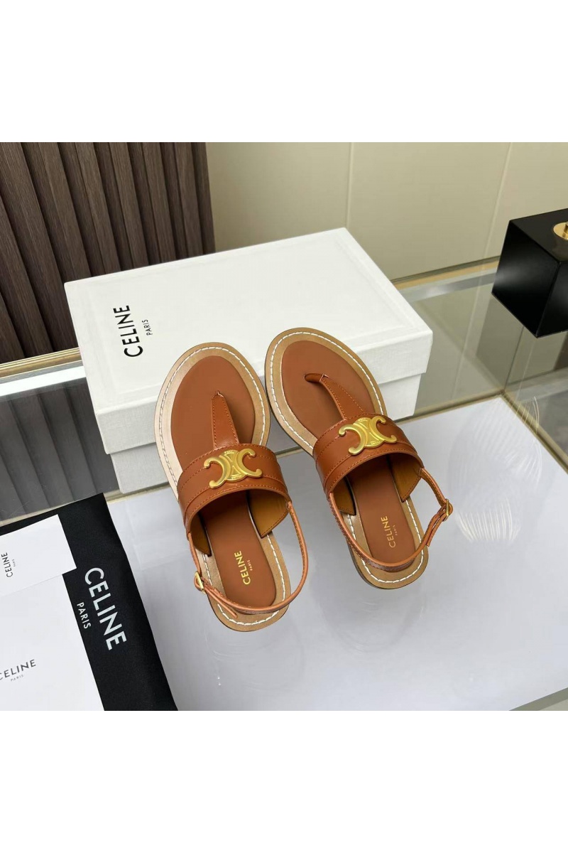 Celine Женские кожаные сандалии Premium - Brown