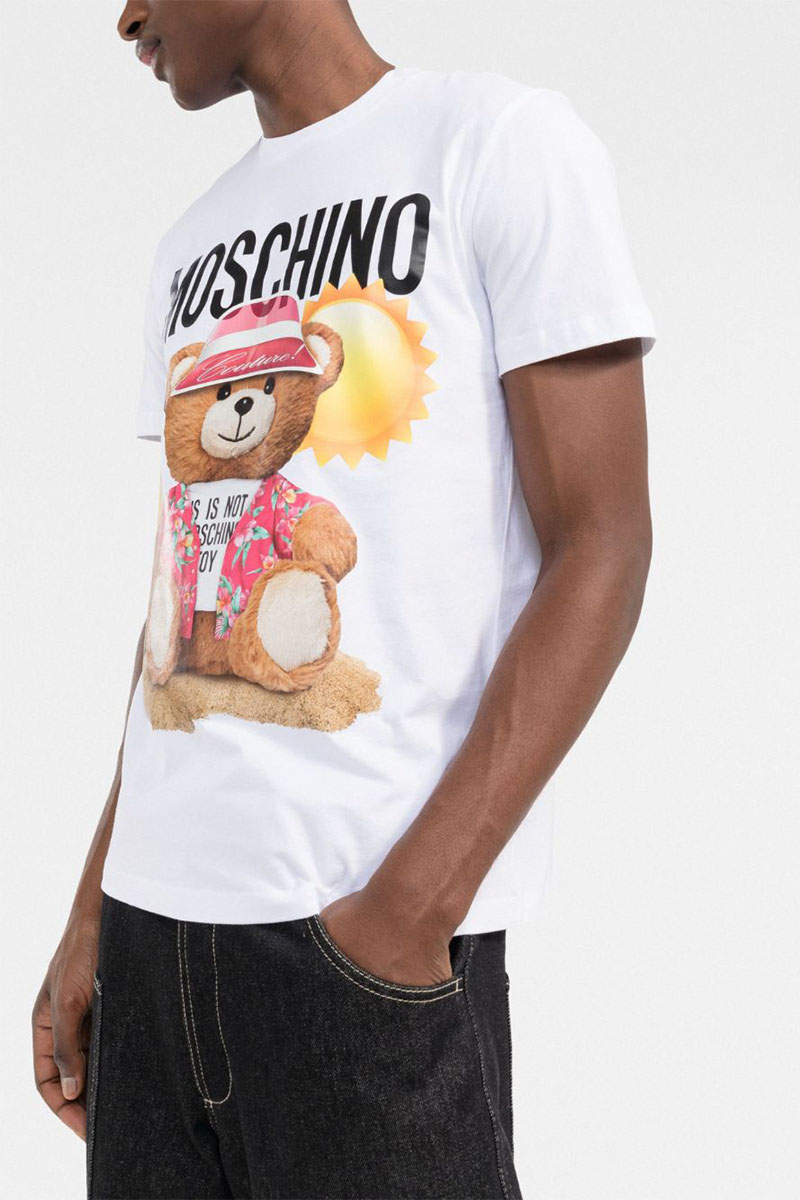Moschino Мужская белая футболка Teddy Bear print