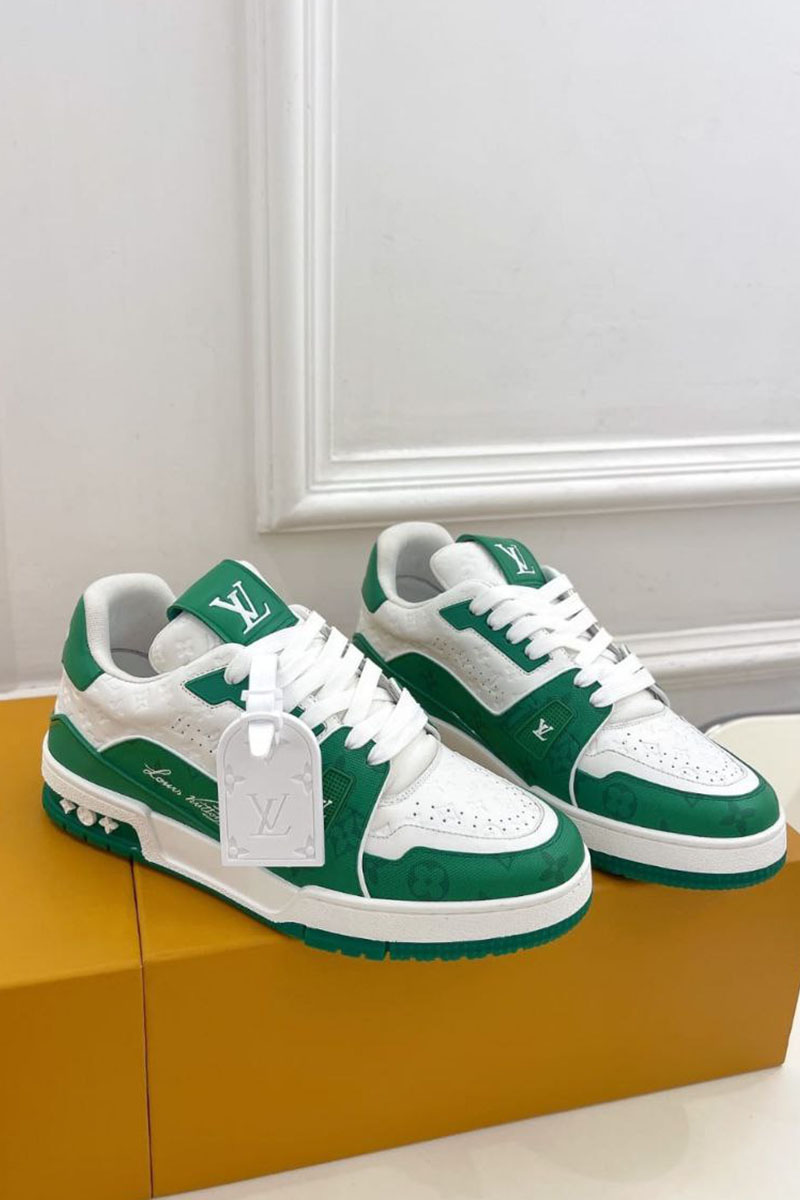 Lоuis Vuittоn Женские кожаные кроссовки Trainer Monogram - White / Green
