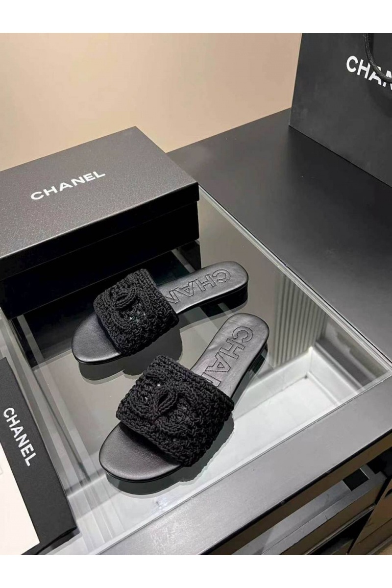 Chаnеl Женские кожаные шлёпанцы premium