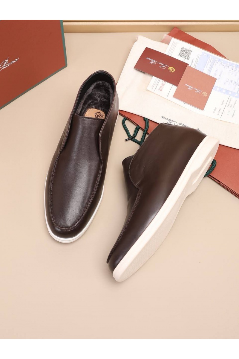 Loro Piana Кожаные лоферы с мехом Open Walk