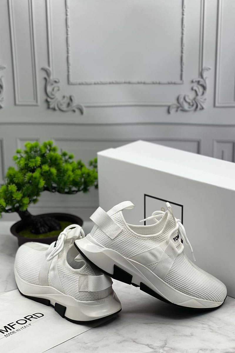Tom Ford Мужские текстильные кроссовки белого цвета