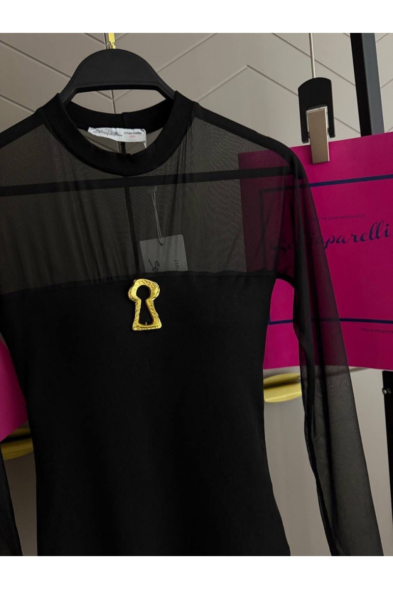 Schiaparelli Женский лонгслив с микро-сеткой чёрного цвета