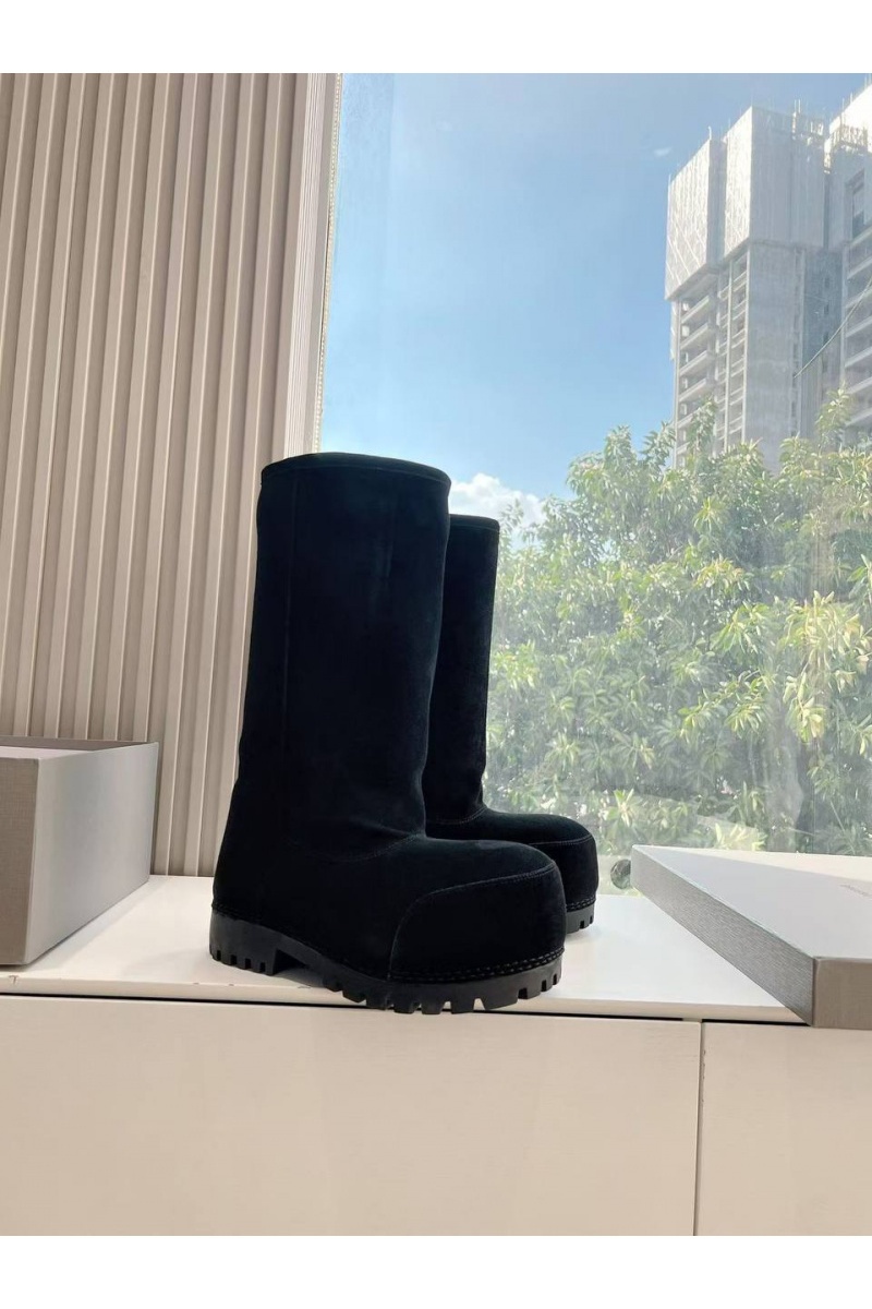 Balenciaga Женские ботинки Alaska Fur High Boot Premium  - Black