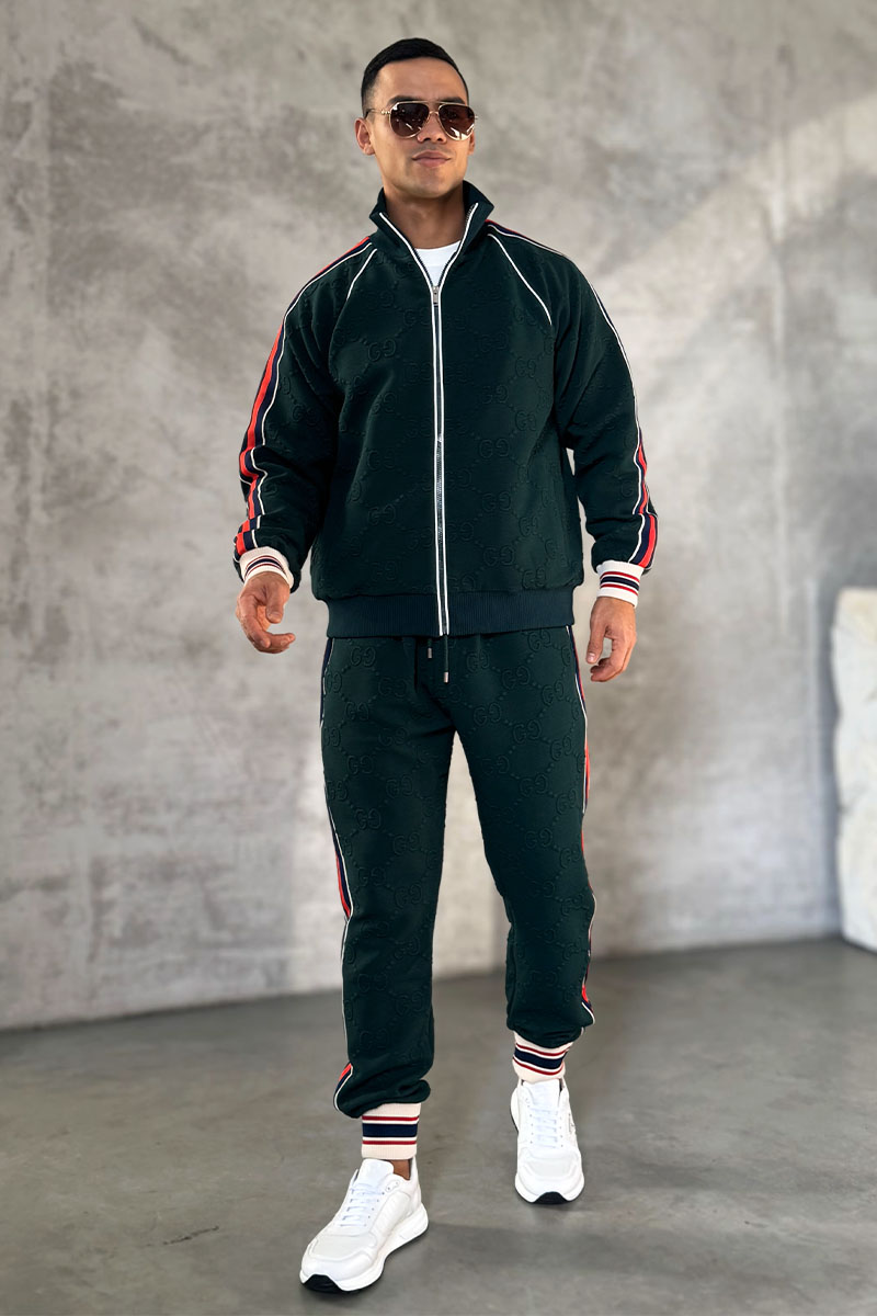 Gucci Зелёная кофта на молнии GG jacquard