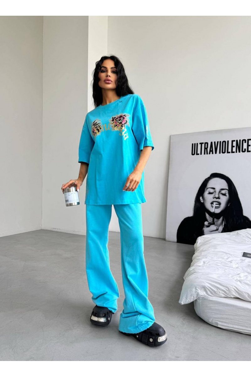 Balenciaga Женская голубая оверсайз футболка 
