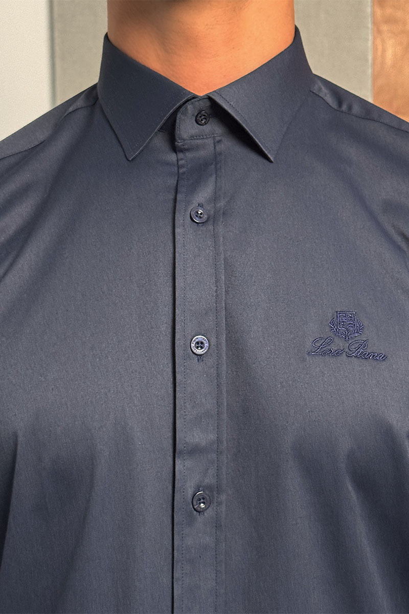 Loro Piana Мужская тёмно-синяя рубашка logo-embroidered
