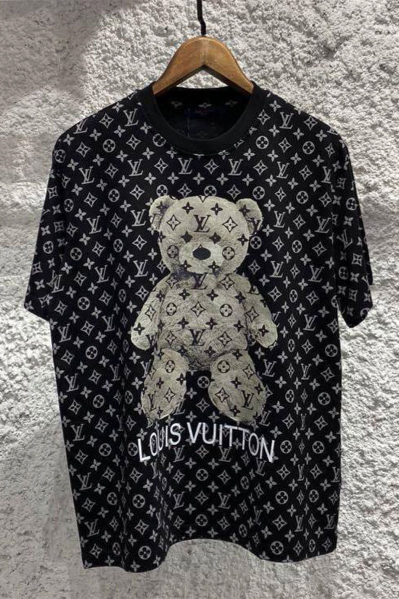 Lоuis Vuittоn Чёрная оверсайз футболка Monogram All-over Bear