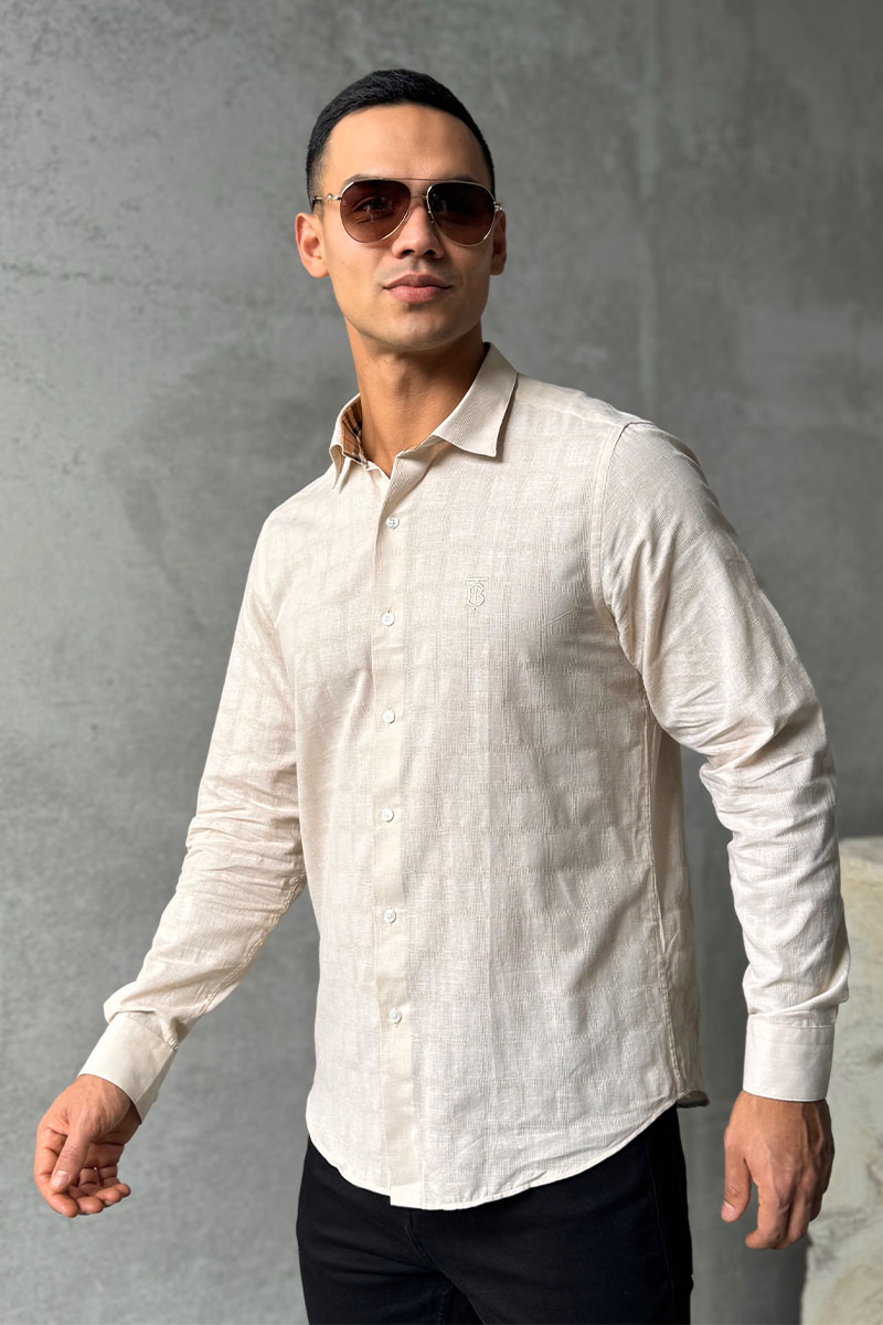 Burberry Мужская бежевая рубашка TB logo-embroidered