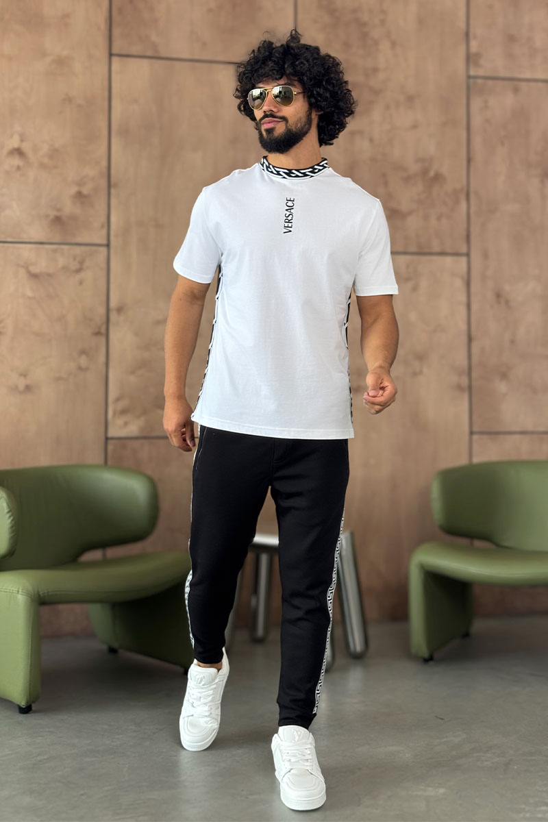 Versace Белая мужская футболка La Greca trim