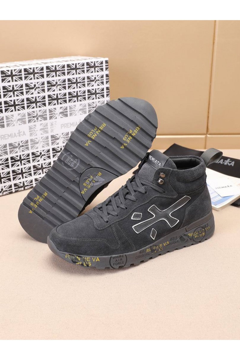 Premiata Замшевые кроссовки с мехом high-top - Grey
