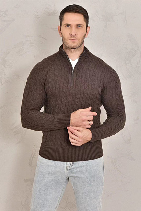 Кашемировый свитер Premium zip-neck - Brown 