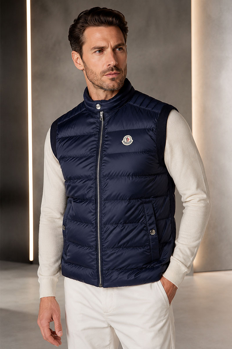 Moncler Мужской брендовый жилет тёмно-синего цвета