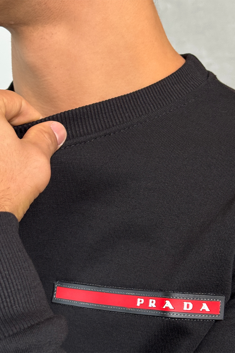 Prada Мужской чёрный свитшот Linea Rossa logo