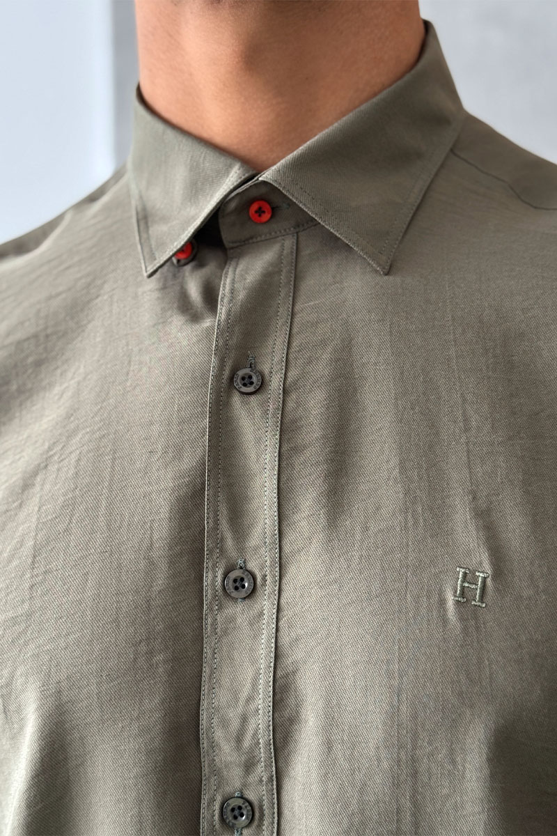 Hermes Мужская рубашка H embroidered - Khaki 