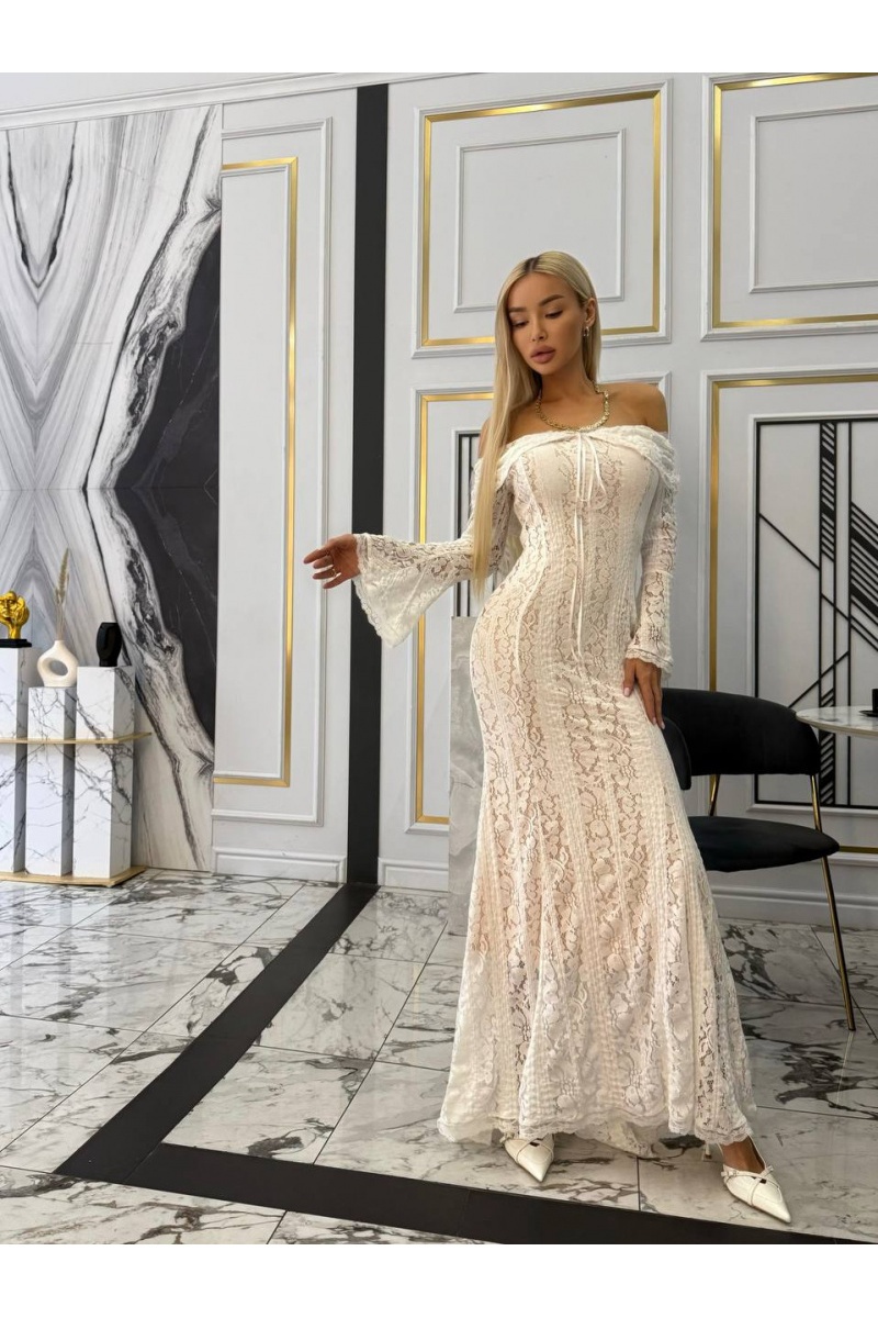 MIU MIU Кружевное женское платье с открытыми плечами 