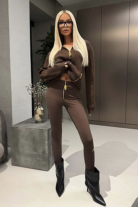 Женские утеплённые леггинсы на флисе premium - Brown