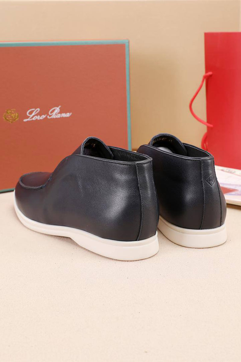 Loro Piana Кожаные лоферы с мехом Open Walk - Navy