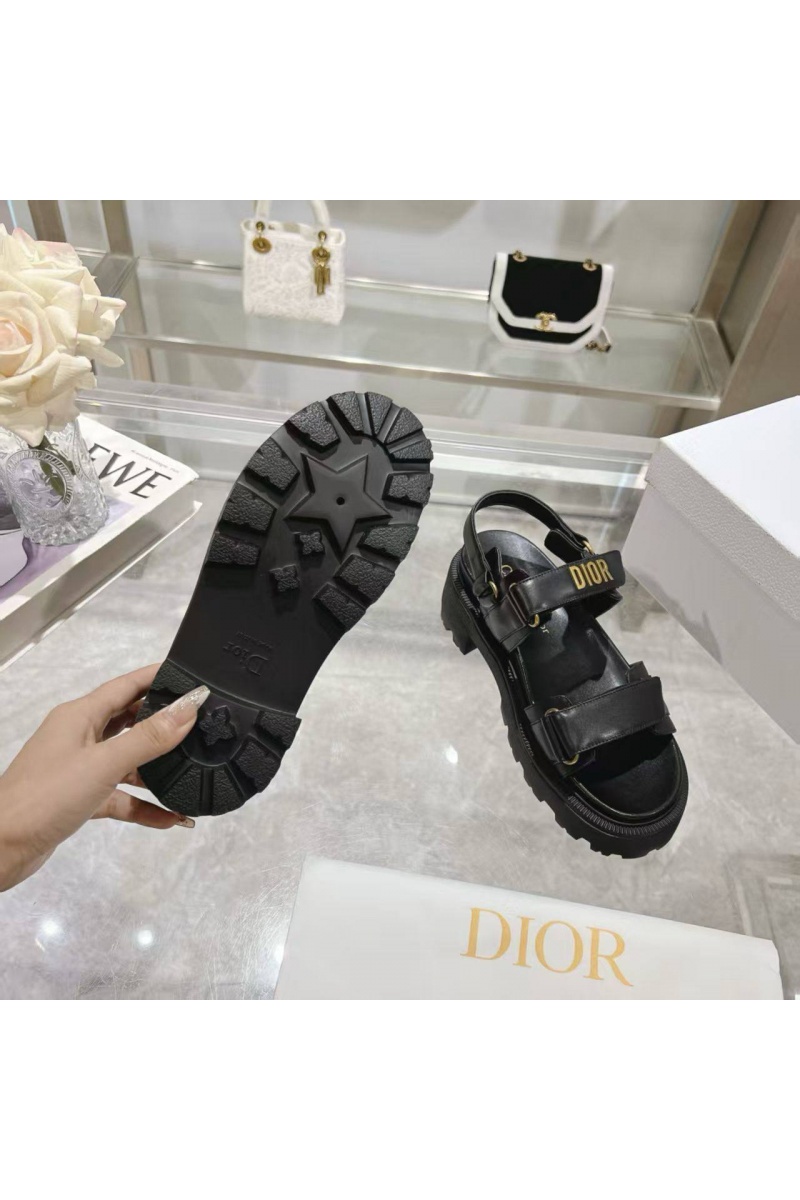 Dior Чёрные женские кожаные сандалии 