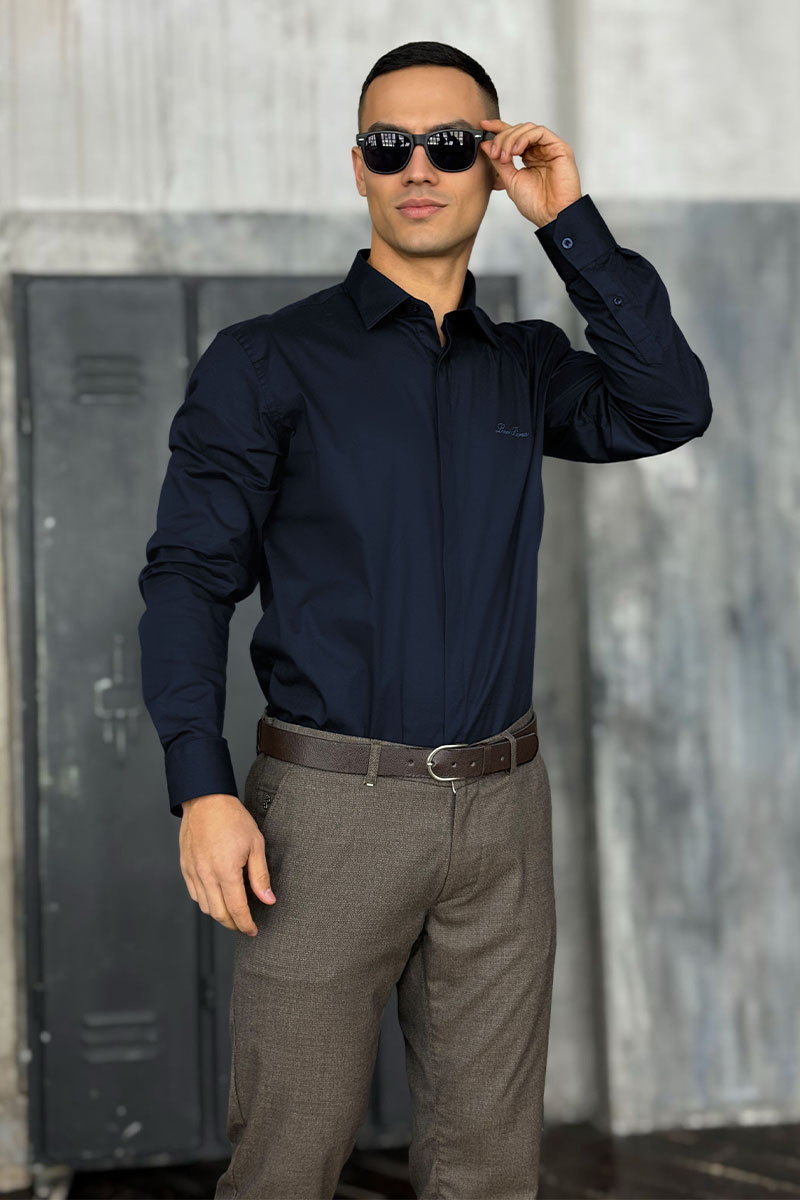 Loro Piana Мужская тёмно-синяя рубашка logo-embroidered