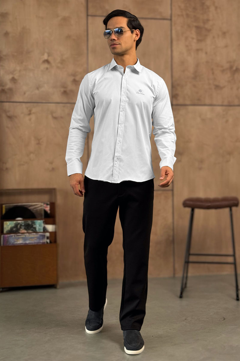 Loro Piana Мужская белая рубашка logo-embroidered