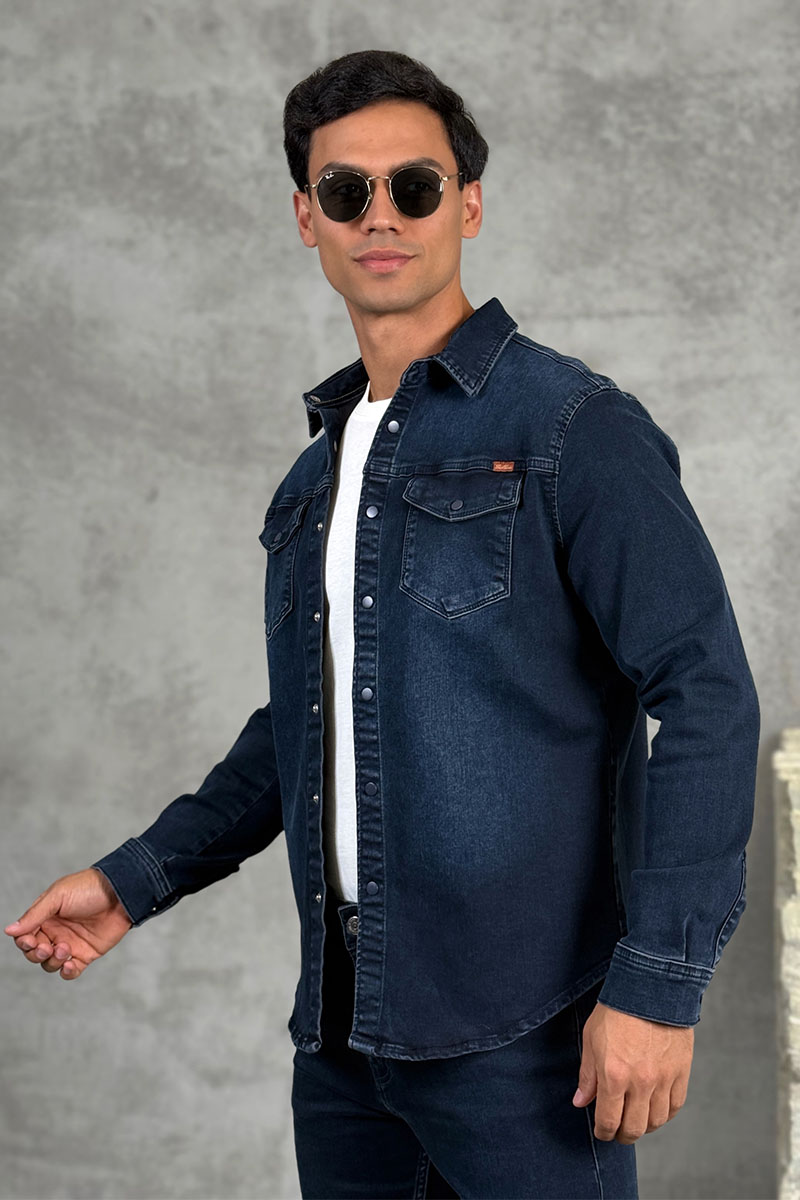 Loro Piana Джинсовая рубашка тёмно-синего цвета