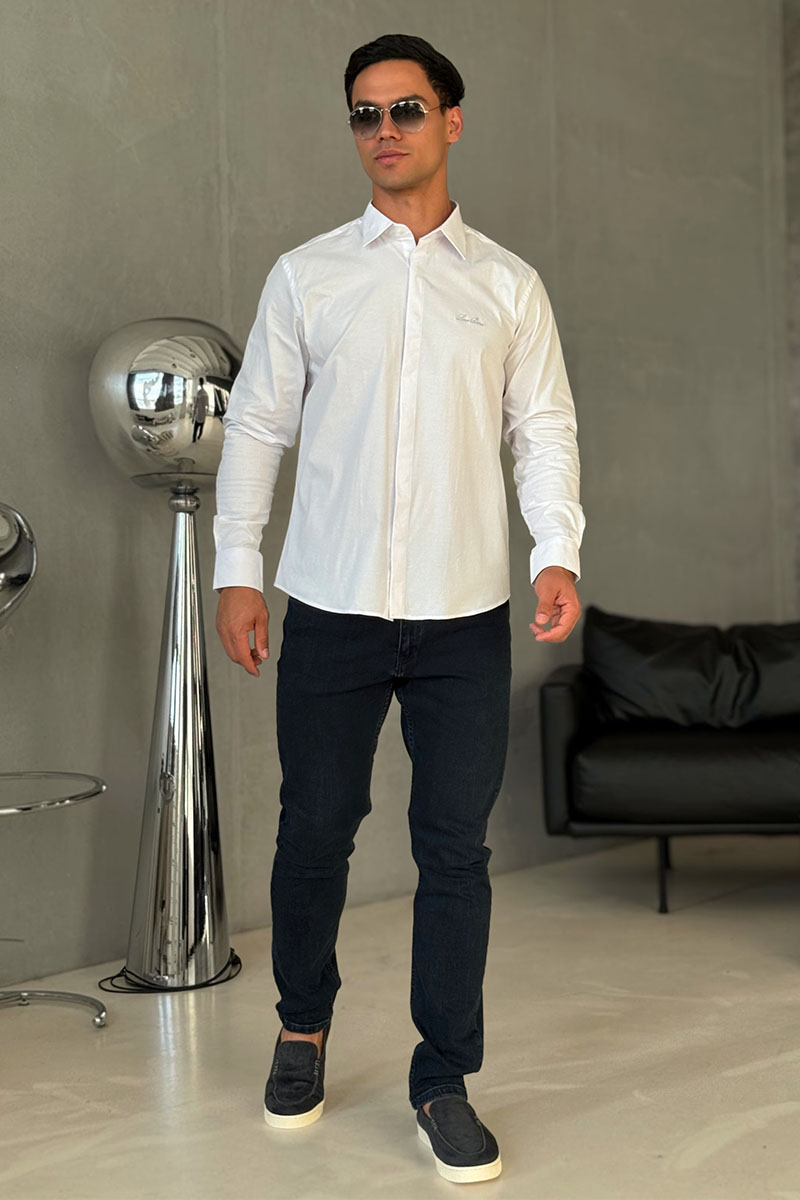 Loro Piana Мужская белая рубашка logo-embroidered