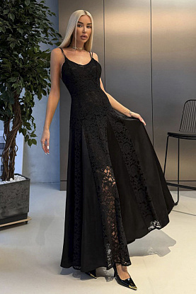 Женское чёрное платье на бретельках premium