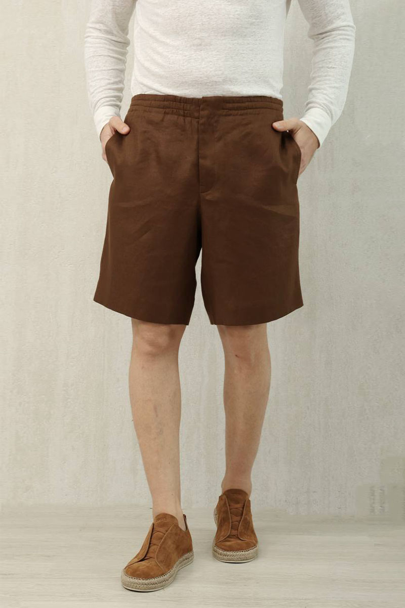 Zegna Льняные шорты коричневого цвета premium