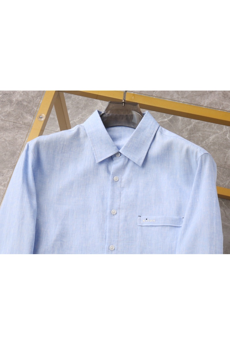 Kiton Льняная рубашка голубого цвета premium