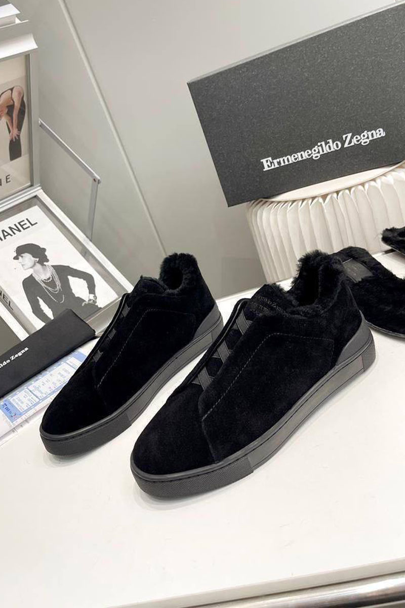 Zegna Кроссовки с мехом Triple Stitch - Black