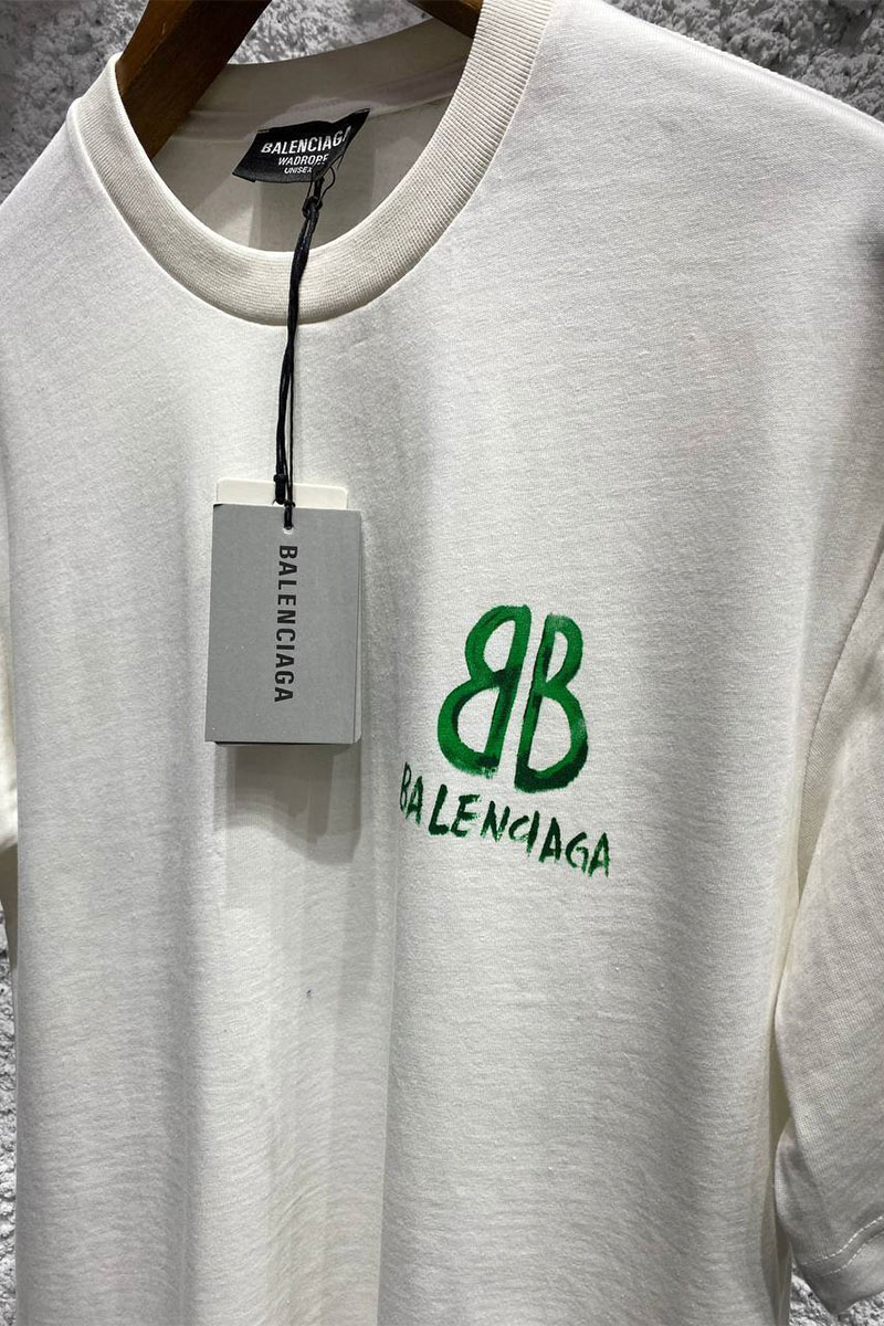 Balenciaga Мужская белая футболка graffiti-logo