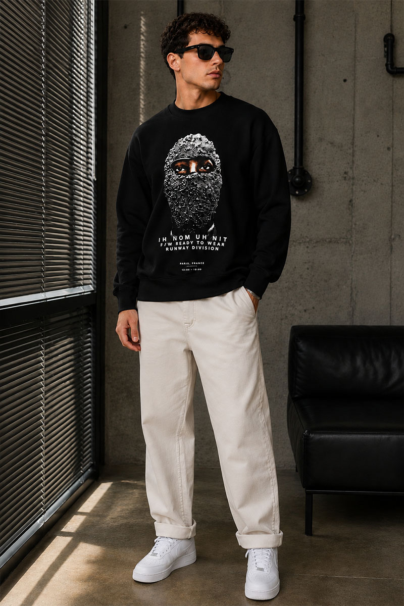 Designer Clothing Мужской чёрный свитшот Ih Nom Uh Nit Black Mask logo-print
