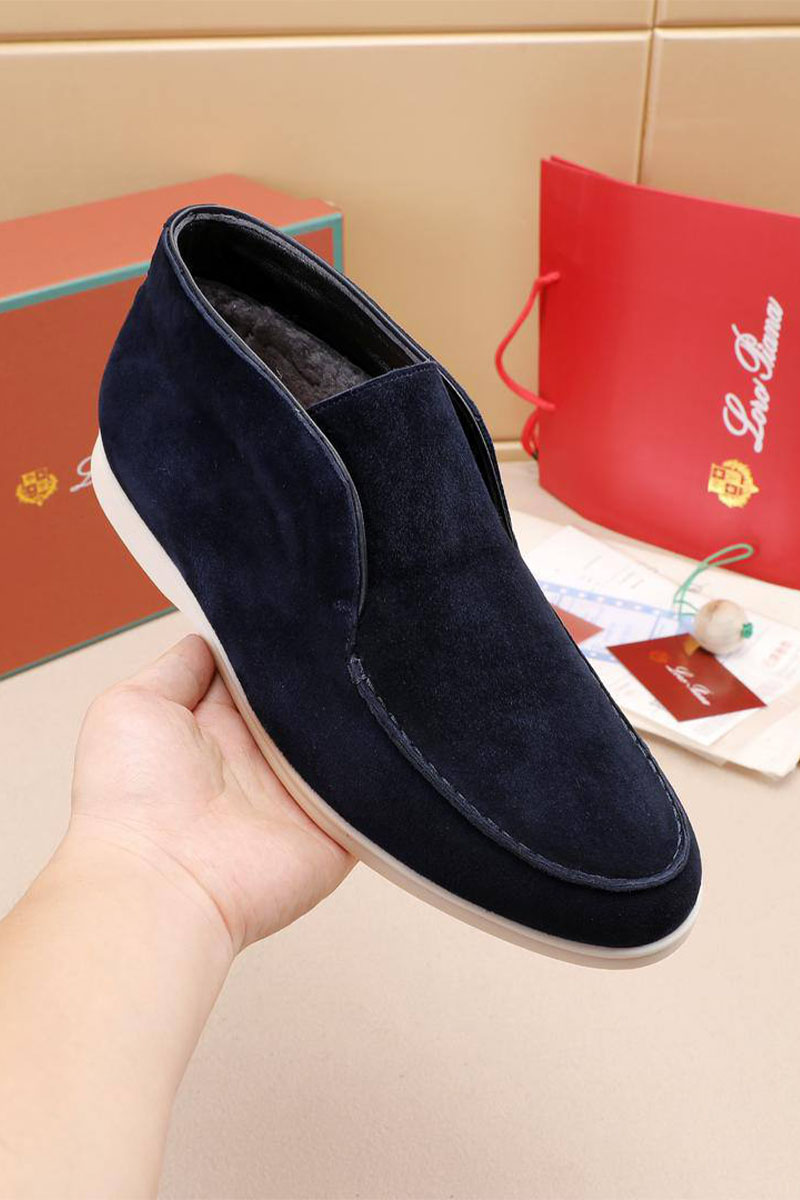 Loro Piana Замшевые лоферы с мехом Open Walk - Navy