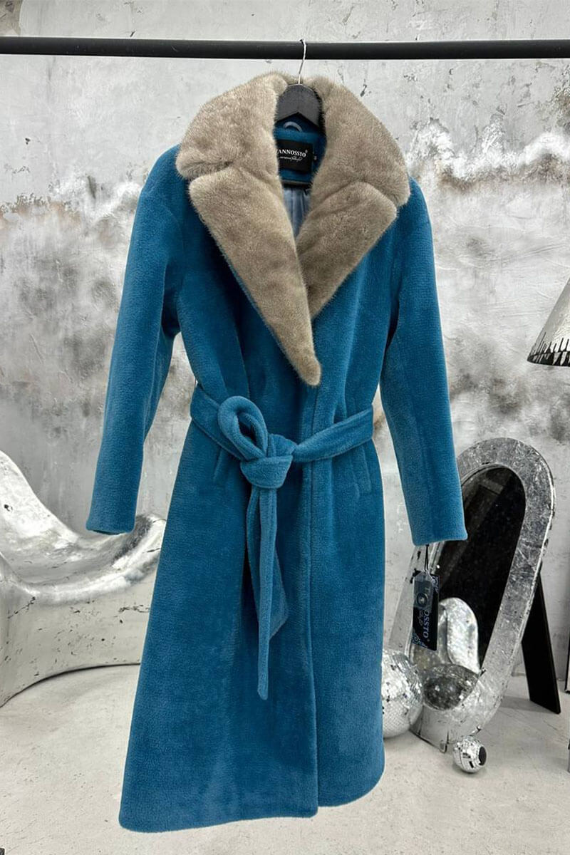 Designer Clothing Женская шуба из натурального меха синего цвета 