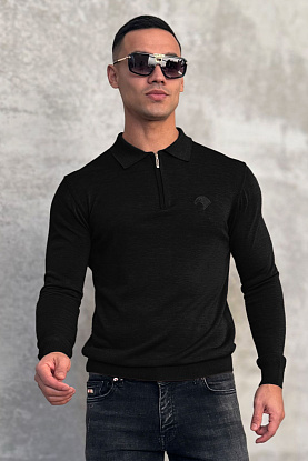 Чёрное поло с длинным рукавом zip-up 