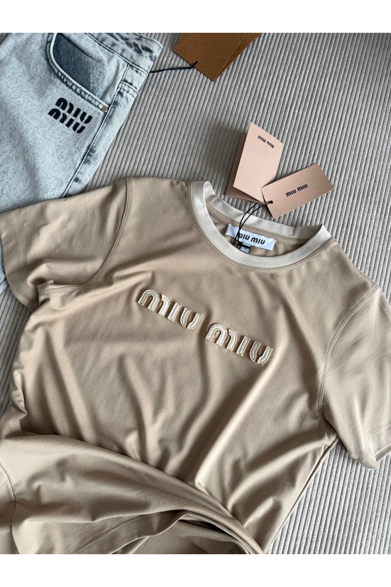 MIU MIU Женская бежевая футболка premium