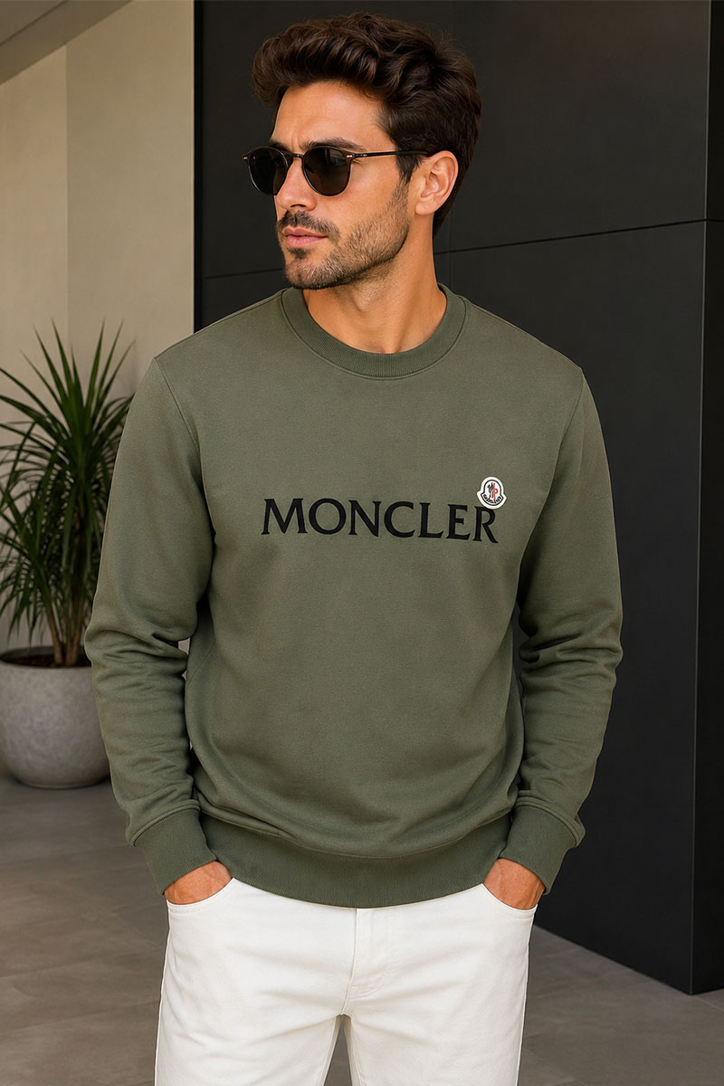 Moncler Мужской зелёный свитшот logo-patch