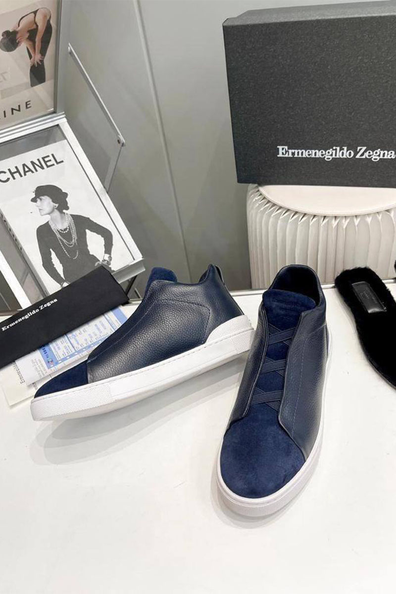 Zegna Кроссовки с мехом Triple Stitch - Navy