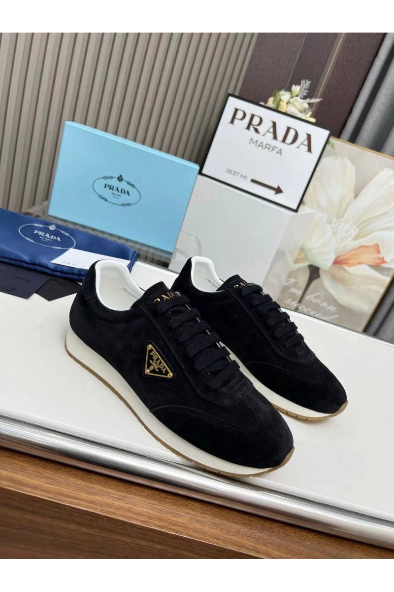 Prada Женские замшевые кроссовки Premium - Black