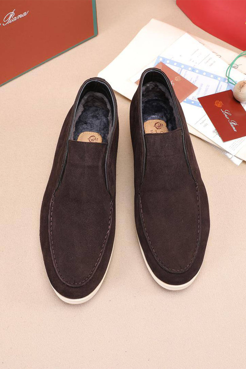 Loro Piana Замшевые лоферы с мехом Open Walk - Brown