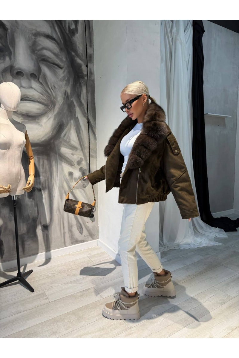 Max Mara Женский бомбер с натуральным мехом premium