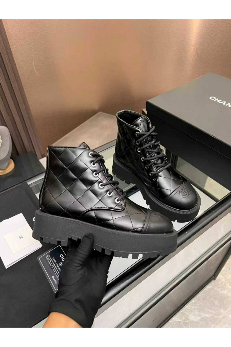 Chаnеl Женские кожаные ботинки premium - Black