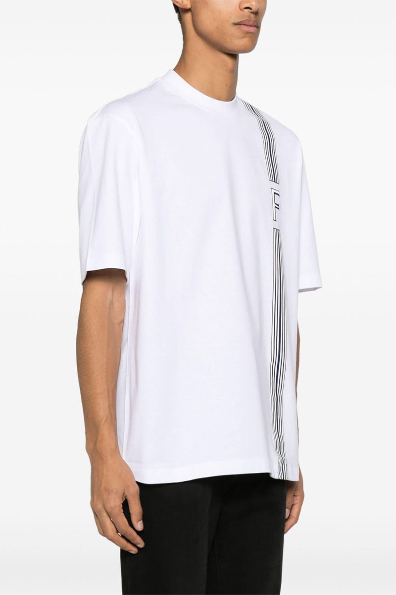 Salvatore Ferragamo Мужская белая футболка college stripes