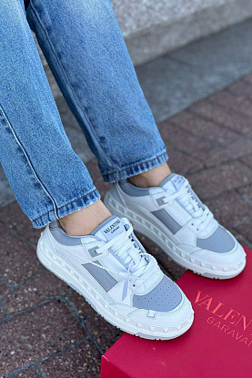 Женские кожаные кроссовки Freedots - White / Grey