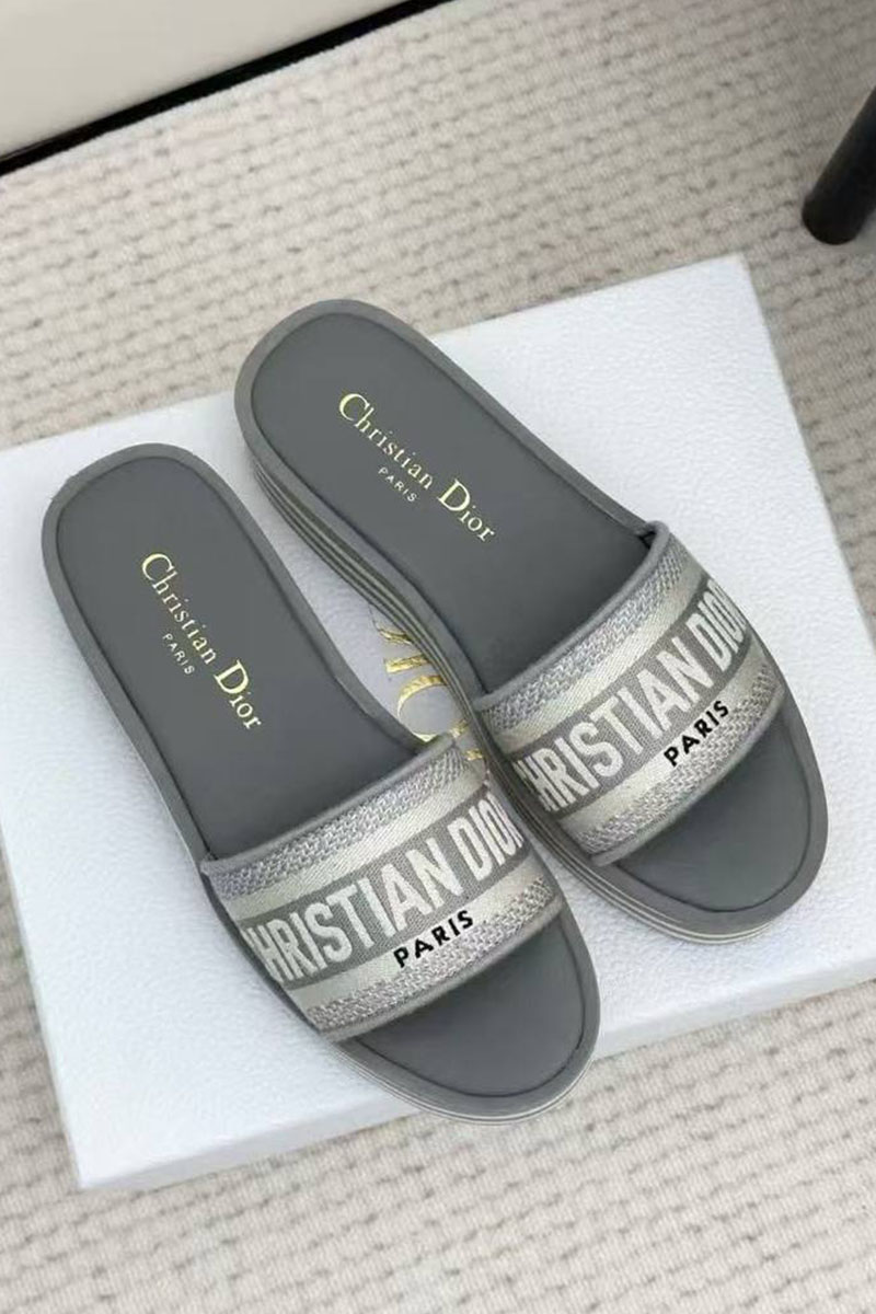 Dior Женские шлёпанцы на платформе Premium - Grey