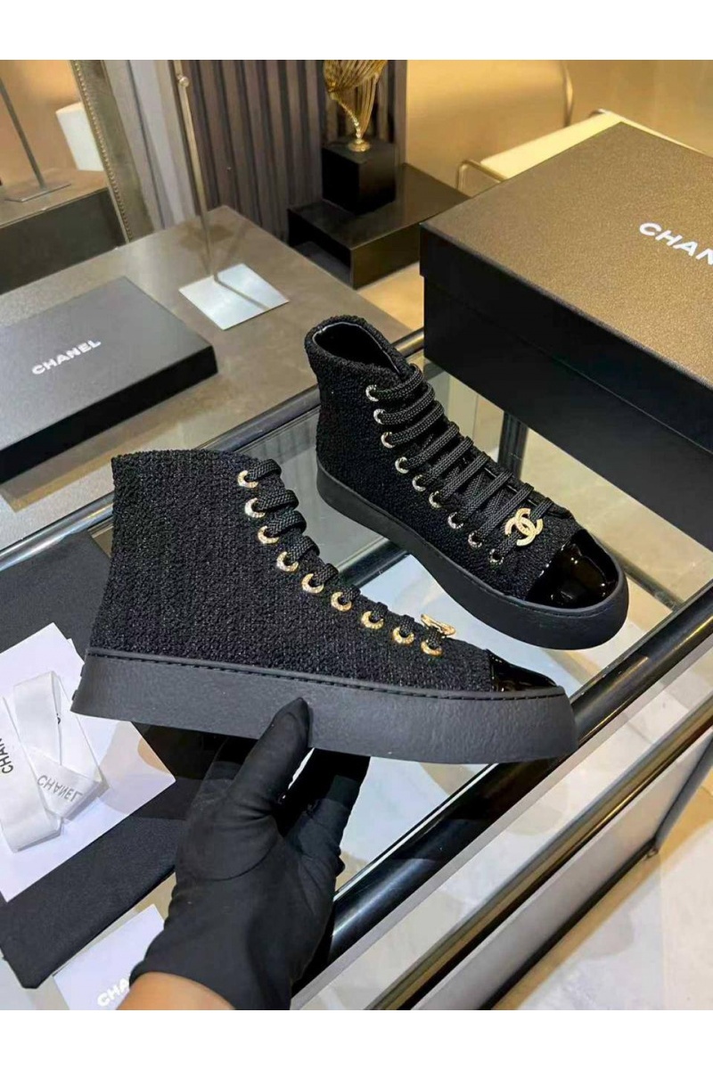 Chаnеl Женские комбинированные кроссовки High Top premium