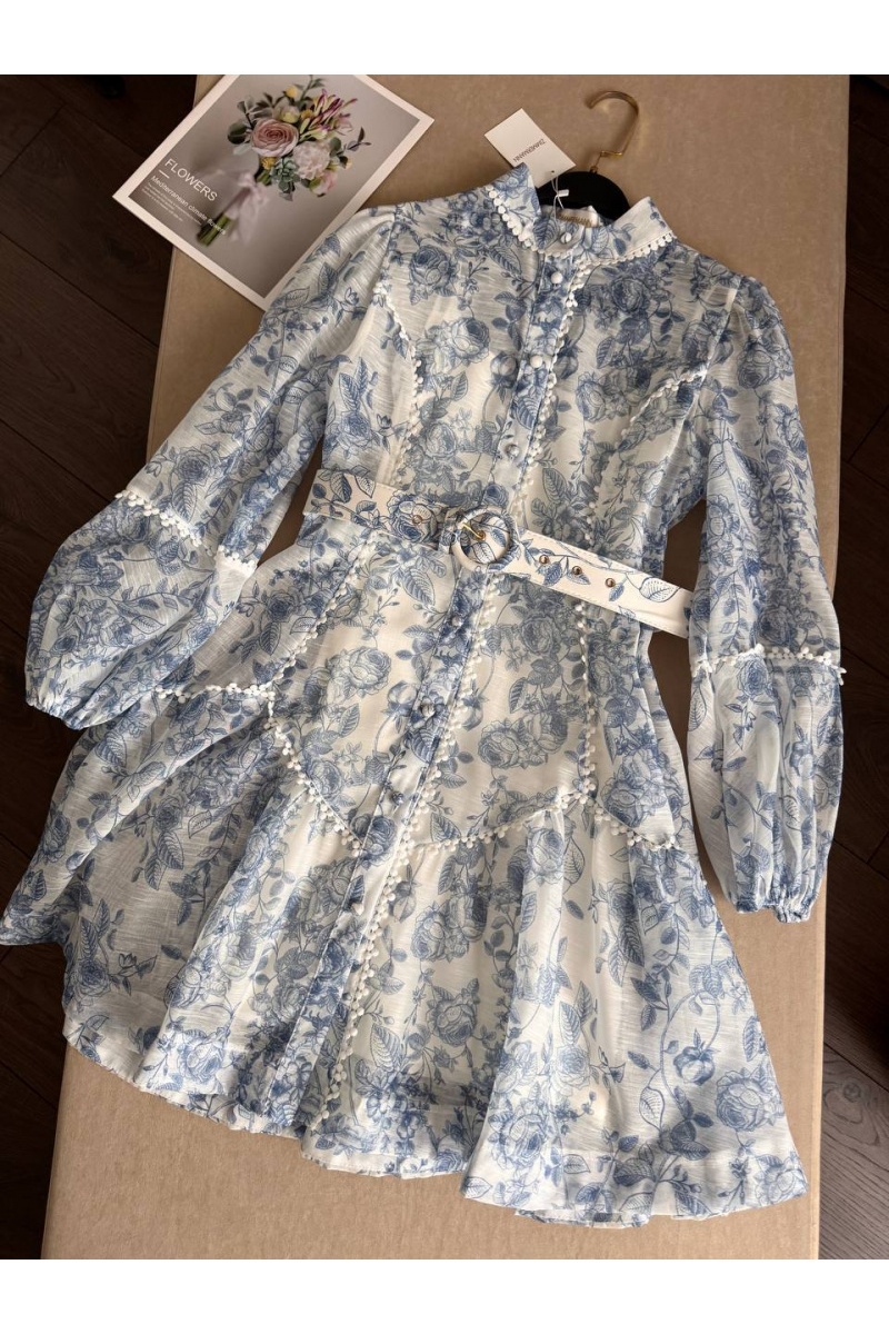 Zimmermann Женское платье с цветочным принтом синего цвета premium